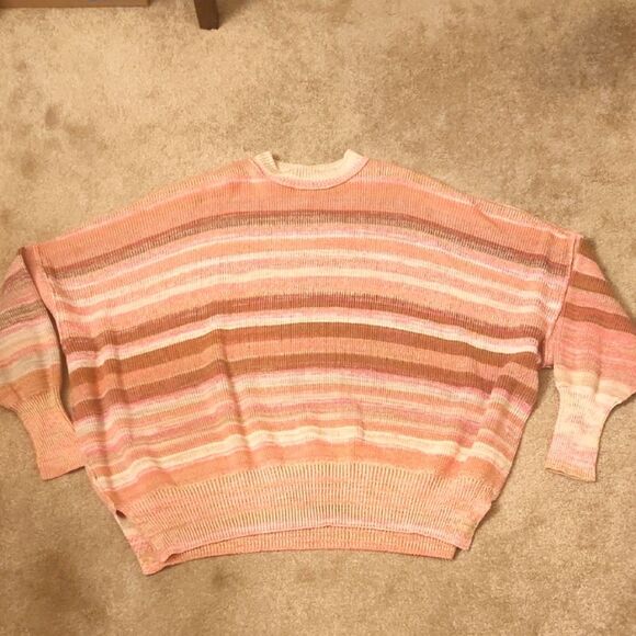 Free People Pink Striped Oversized Sweater Size XS - Picture 1 of 9